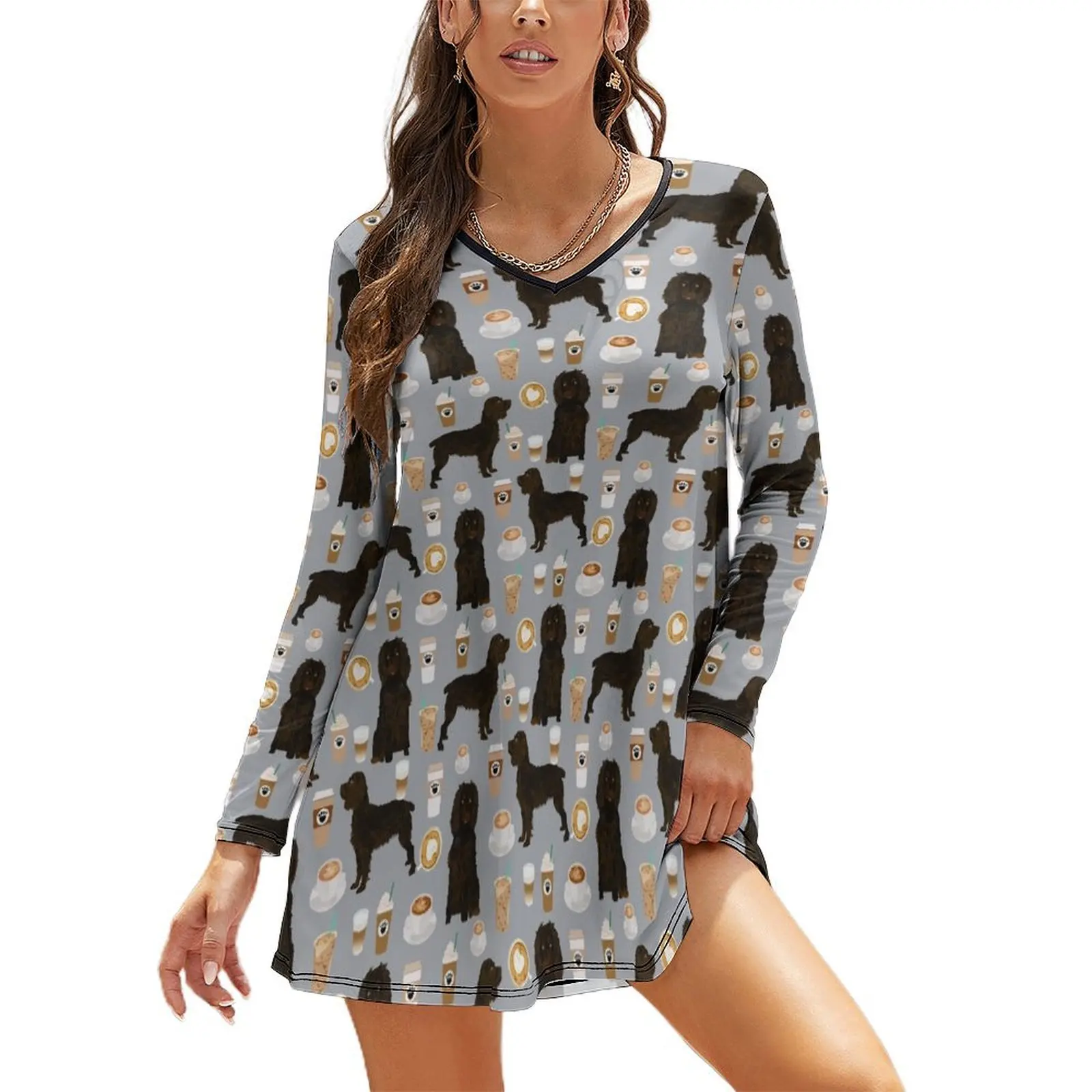 

boykin spaniel dog coffee gifts art accessories boykin spaniels dog design Long Sleeved Loose Dress cute dress