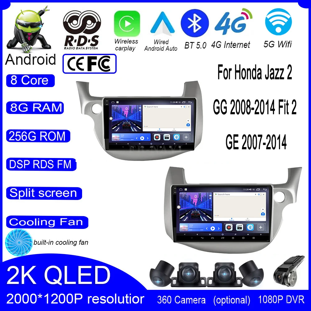 

9-дюймовый сенсорный экран для Honda Jazz 2 GG 2008-2014 Fit 2 GE 2007-2014, автомобильный радиоприемник Carplay, мультимедийный автомобильный GPS стерео видеоплеер