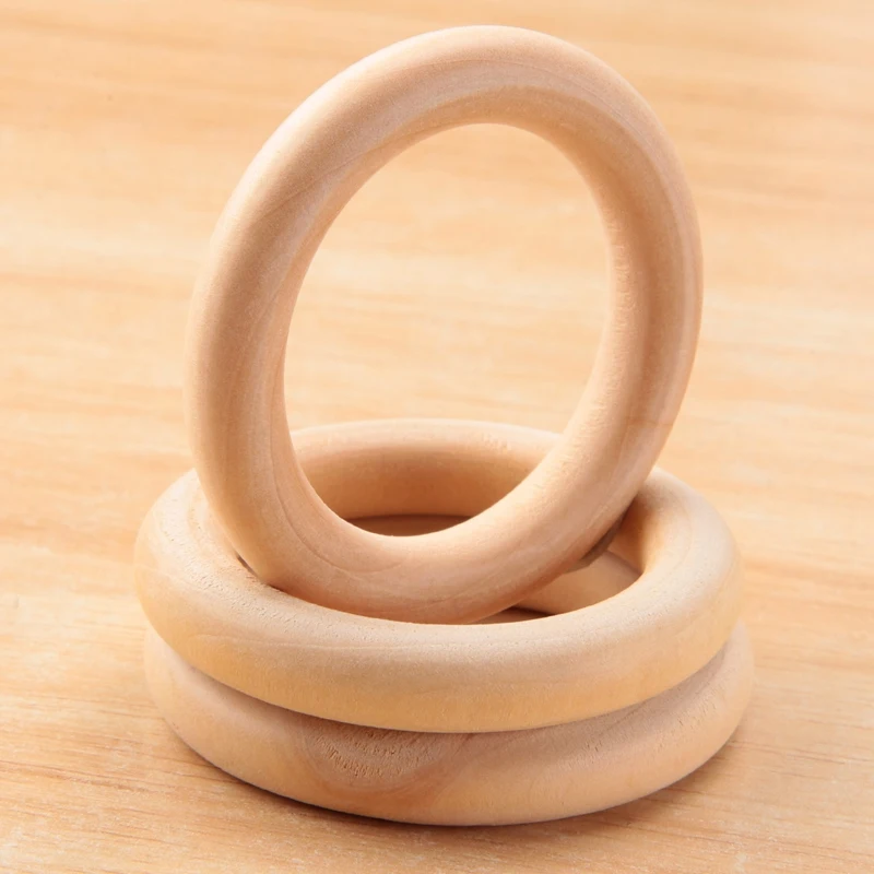 30 Pcs Natural Wood Rings 60Mm Unfinished Macrame Wooden Ring Wood Circles For DIY Craft Ring Pendant Jewelry Making