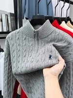Luxe poney broderie marque de créateur pull hommes nouvelle mode Jacquard Paul décontracté demi fermeture éclair col montant tricoté pull 4