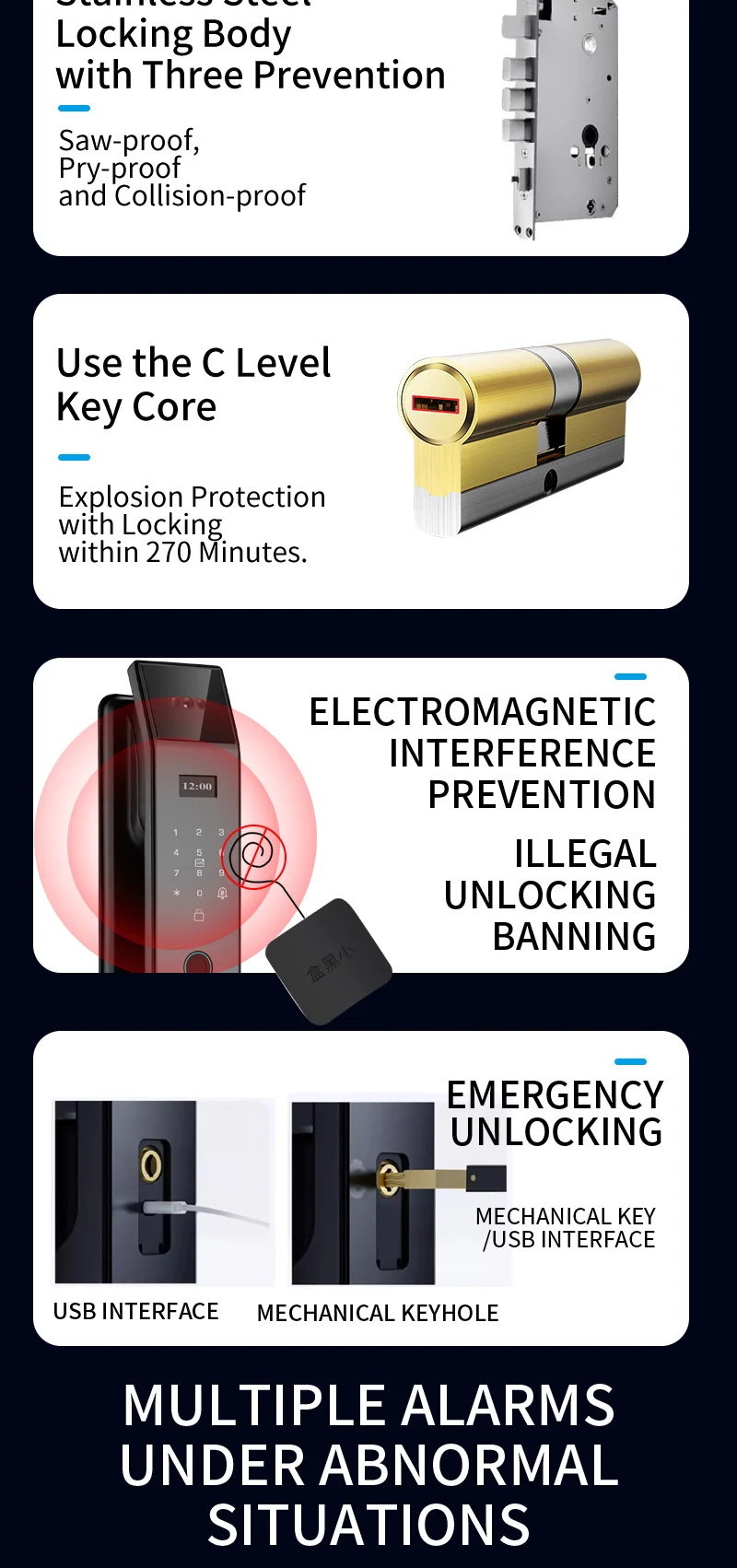 Tuya APP Smart Life APP Control Voice Intercom Smart Lock 3D Face Recognition Fingerprint Password Smart Door Lock With Camera