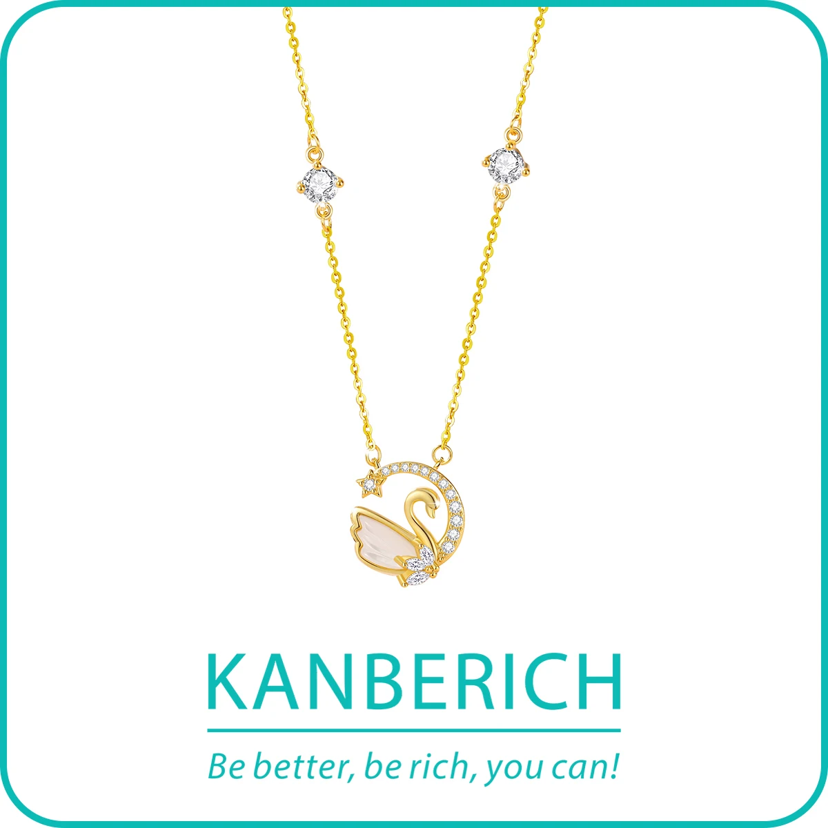 

Kanberich S925 Real Sterling Silver Cubic Zirconia Seashell Swan Love Pendant Necklace Clavicle Chain