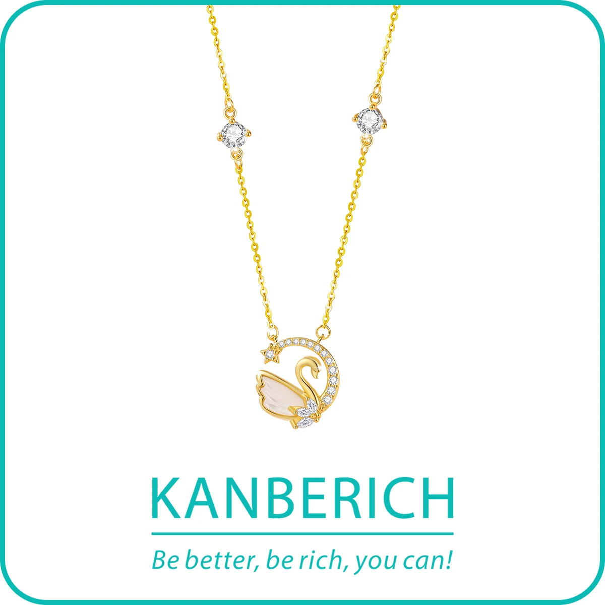 Kanberich S925 Real Sterling Silver Cubic Zirconia Seashell Swan Love Collana Con Ciondolo Catena Clavicola