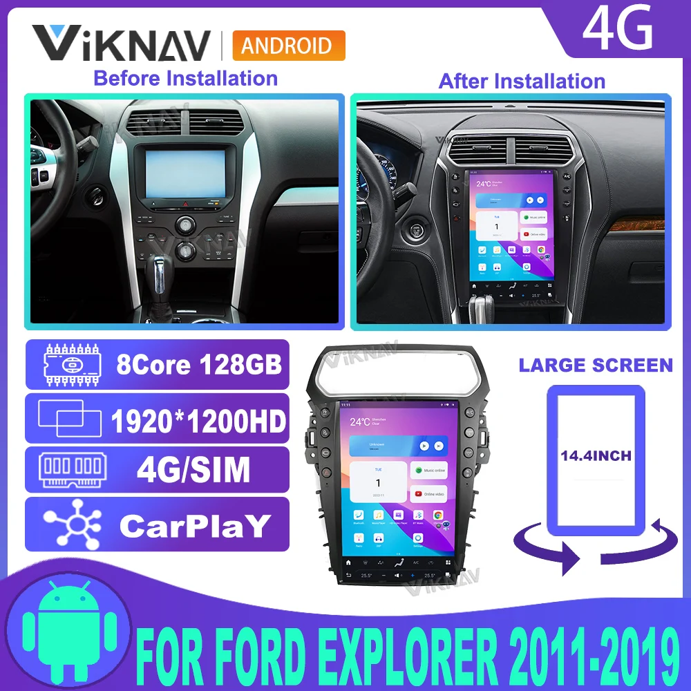 

Android Auto Car Radio Head Unit For Ford Explorer 2011-2019 Carplay Touch Screen 14.4 inch GPS Navigation Multimedia Player
