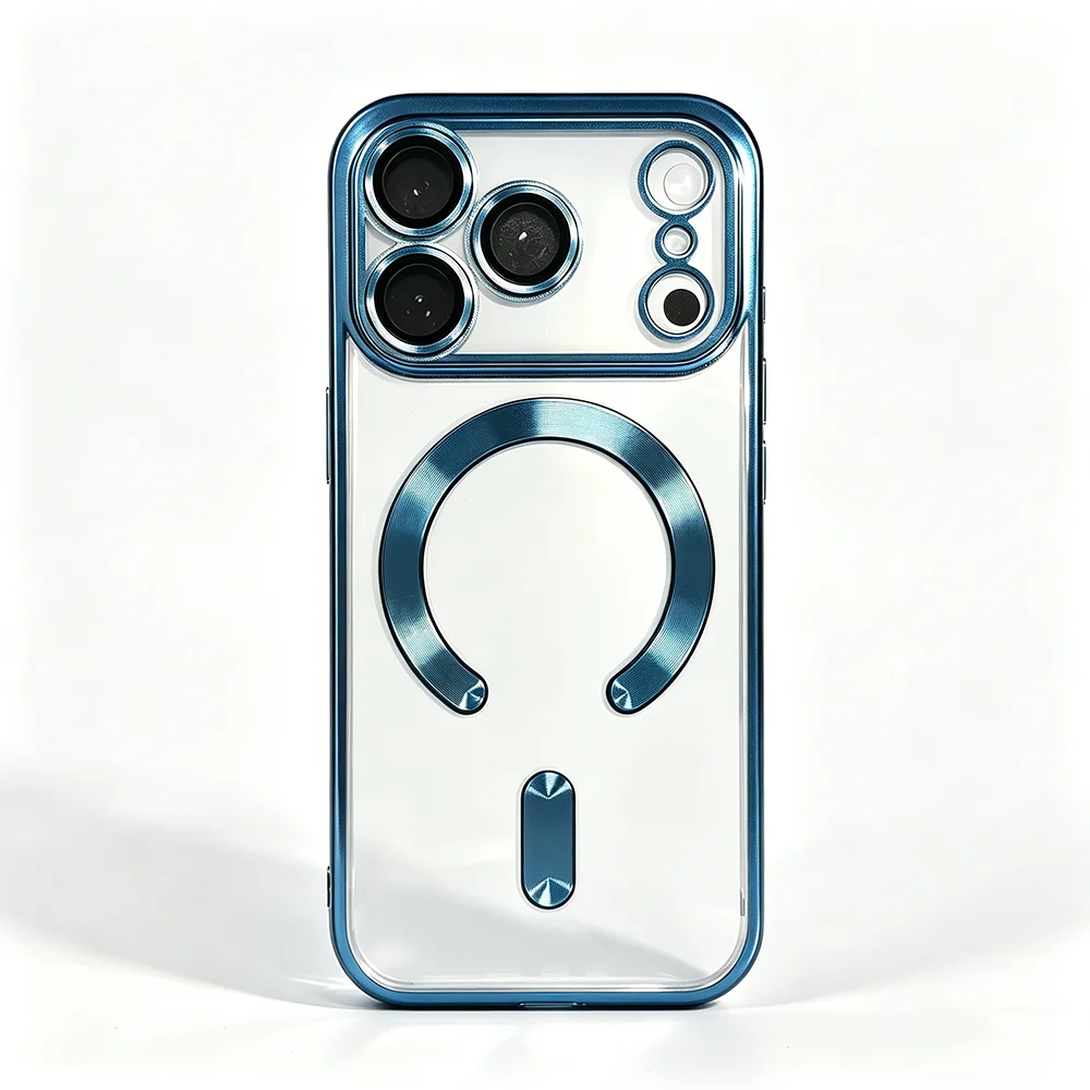 Elegant Orange Magnetic Clear Case with Wireless Charging Compatibility - Stylish Plating Soft Business Cover