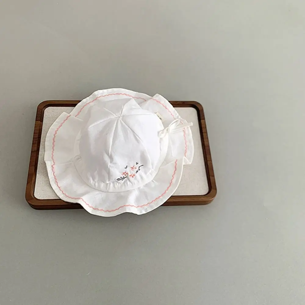 Adjustable Flower Infant Bucket Hat Love Heart Pleated Baby Sunhat Sunscreen Wide Brim Toddle Fisherman Hat Kid