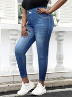 Plus Size Women's Imitation Jeans Leggings Vintage Wash Design Mid-Waisted Knit Pants Stretchy and Trendy Athletic Trousers - Image 3