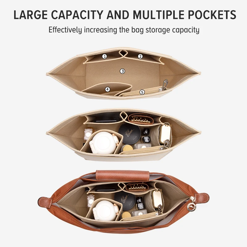 WUTA Longchamp S/M/L 토트 백 지갑 주최자 삽입 핸드백 보관 화장품 라이너 가방 지원 셰이퍼 용 펠트 가방 주최자 