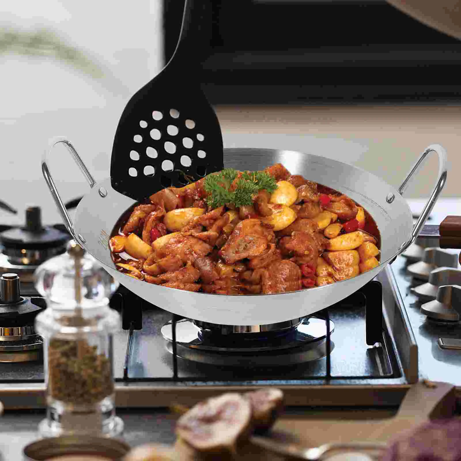 Stainless Steel Wok frying pan cast iron wok iron wok Cookware Hot Pot Cooking Pan Kitchen Gadget with Two Handle Frying Soup Accessories Work