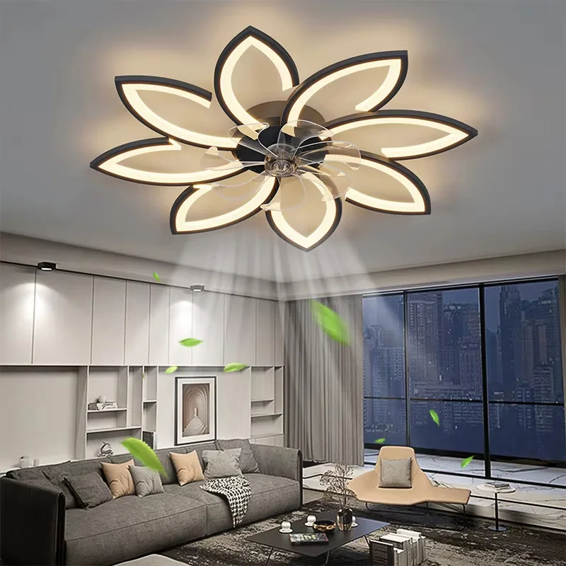 Modern Simple Petal Shape Ceiling Fan Lamp APP Intelligent Timing with Inverter Remote Control Indoor Living Room LED Lights