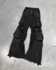 American Vintage Gothic Black Y2K Washed Multi-Pocket Spliced Raw Edge Jeans Mens Loose Street Trend Hip Hop Rap Wide Leg Pants 2
