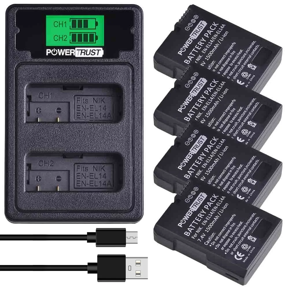 Enel14/el14a Replacement Battery + Led Dual Charger Kit Compatible With D3100,d3200,d3400,d3500