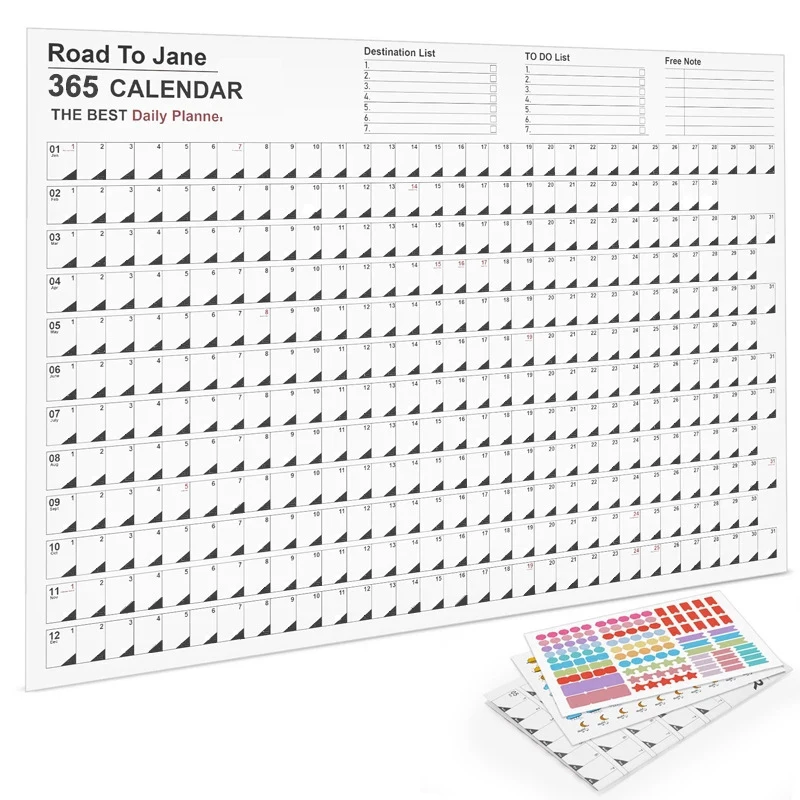 365 Days Universal Calendar Hanging Wall Calendar Yearly Daily Planner Sheet Kawaii To Do List Agenda Organizer Office 2023 2024