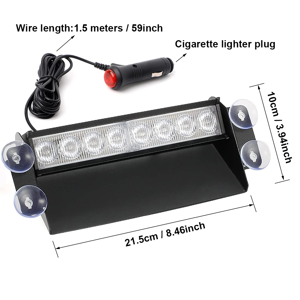 8 LED Universal Car Strobe Light Flasher Vehicle lampeggiante spia rossa blu luci di emergenza della polizia 3 modalità lampeggianti DC12V