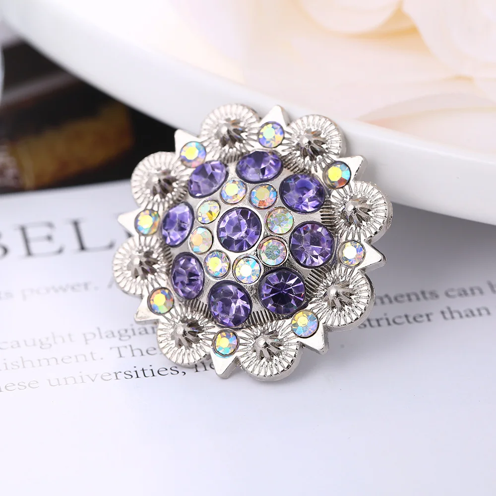 Colorful Rhinestone Conchos Buckle Metal Flower Crystal Leather Bag Belt Decorative Buttons Screw Back Leathercraft Accessories