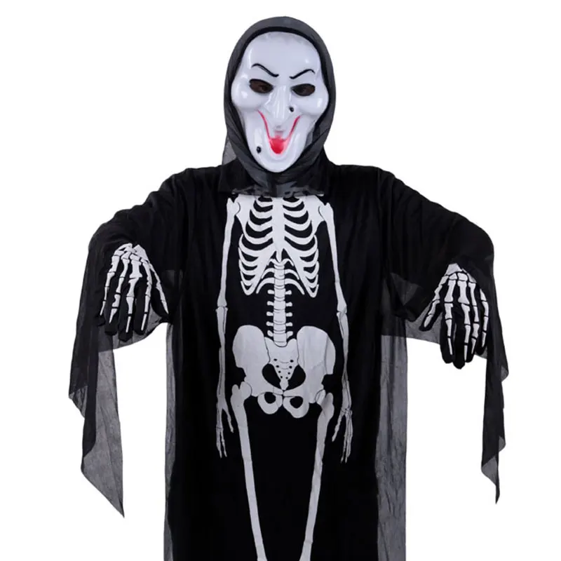 Sale Halloween Scary Costumes With Gloves Skull Skeleton Monster Demon Ghost Clothes Robe For Adult Kids