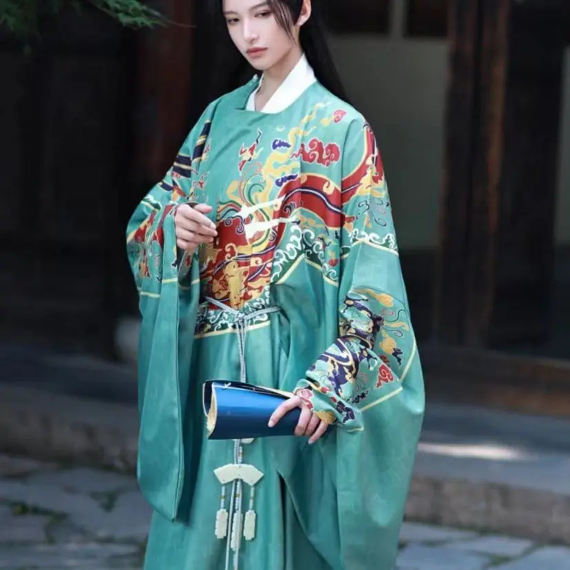 2XL Chinese Hanfu Robe Traditional Ming Dynasty Round Neck Pipa Sleeve Long Robe Cosplay Costume Oversized Hanfu Dress