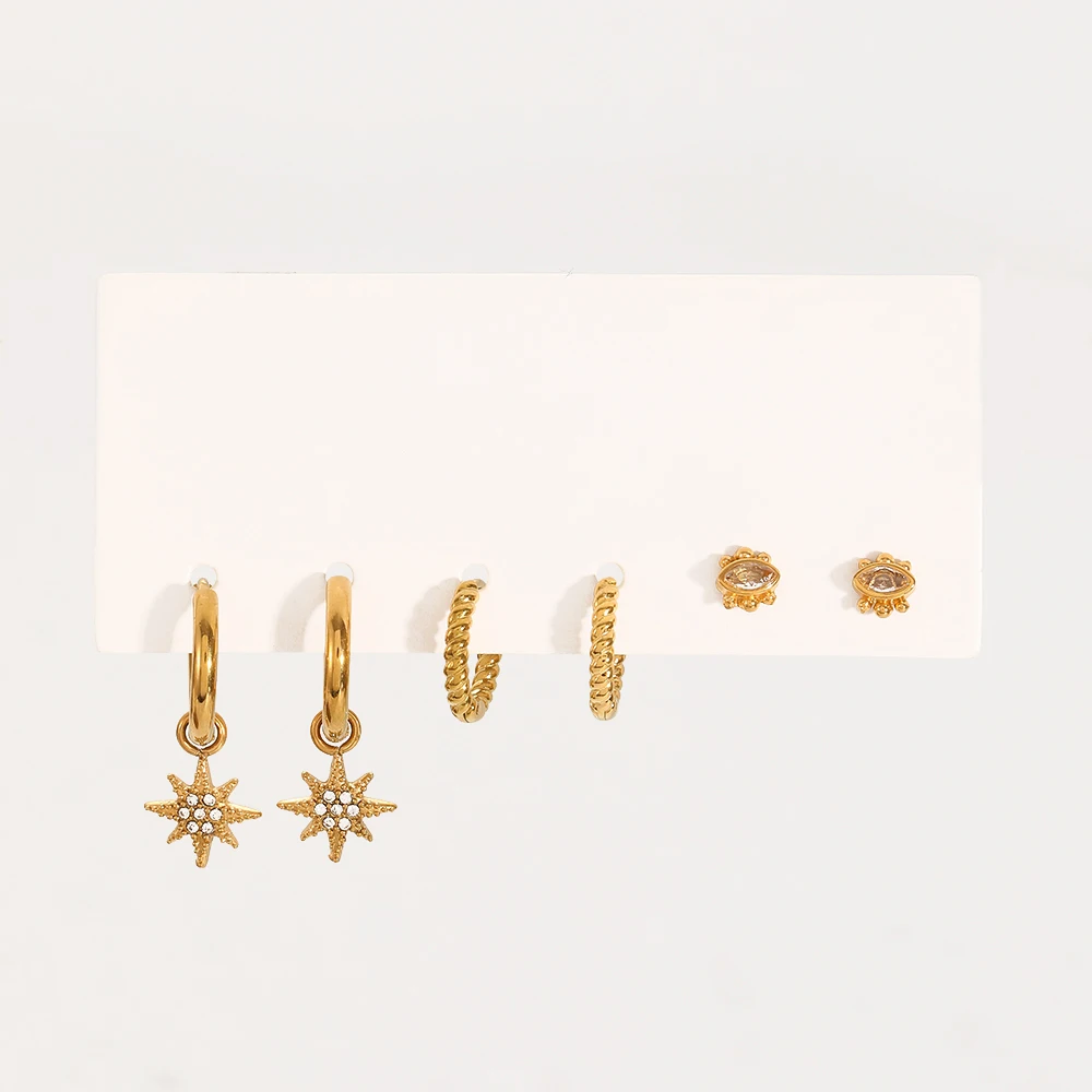 6 Stück Mode 18 Karat vergoldet Edelstahl geometrisch gedreht kreisförmige Ohrringe Set Damen trendige ästhetische Schmuck Geschenke – Detail 6