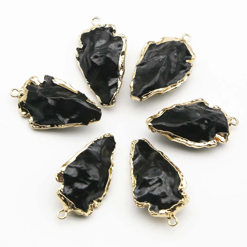 Natural Semiprecious Stone Crystal Glass Triangle Degree Gold Rim Necklace Pendant Charm Jewelry Accessories Gift Wholesale 8Pcs