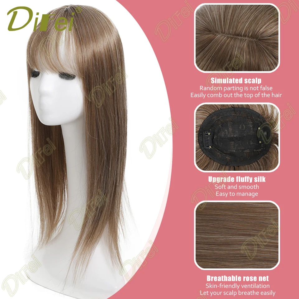 Synthetic Topper Hair Piece Head hair patch Cover Replacement Block With Bangs Long Straight Increase hair volume hair extensions hair toppers