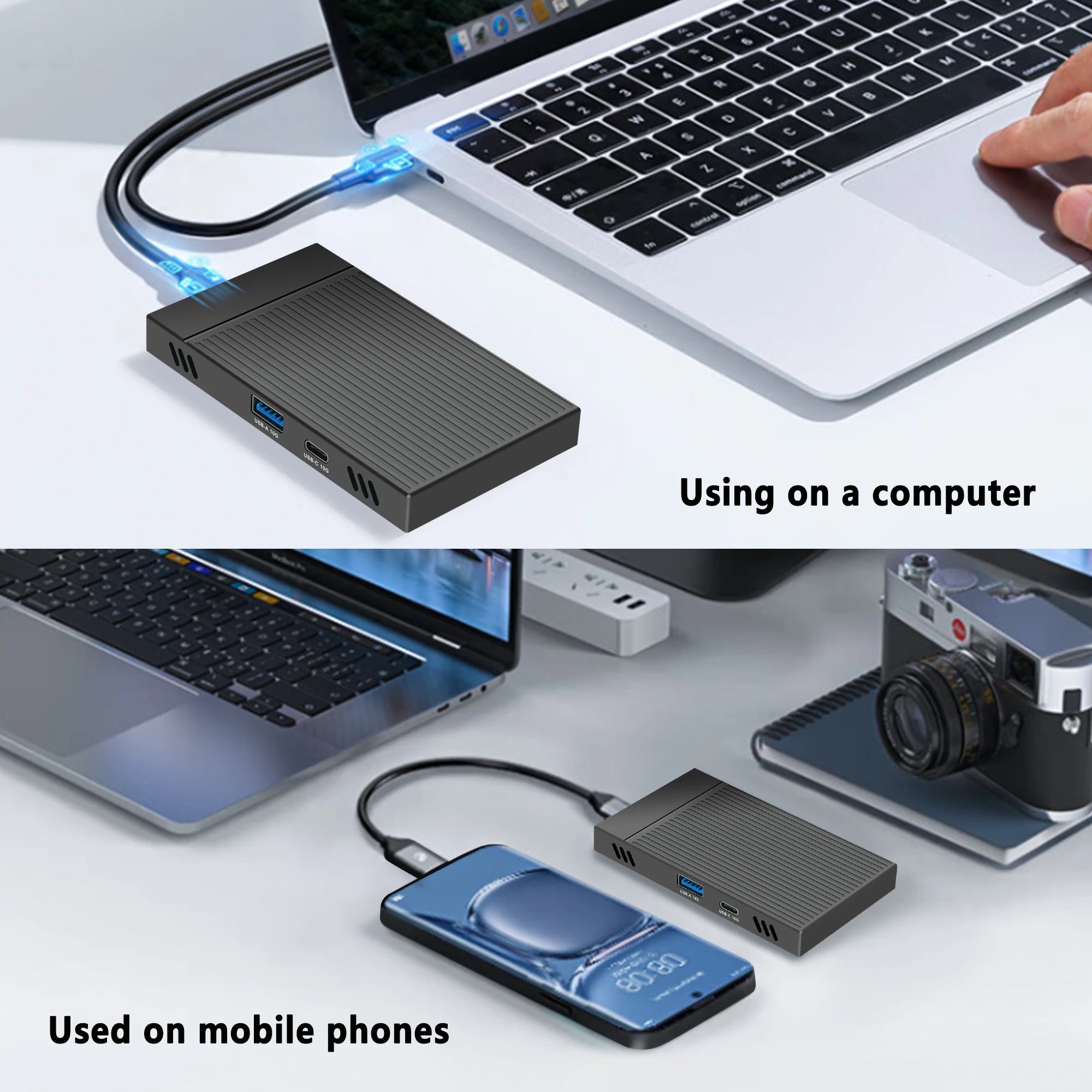 2 in one Dual Bay M.2 NVME Enclouse M.2 2bay NVMe hub usb3.2 gen2 10Gpcs USB + C,ssd enclosure,hard drive enclosure