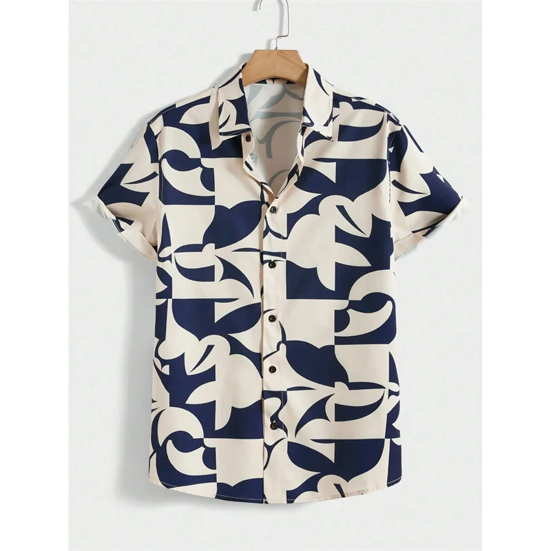 thumbnail image 1 of Camisa hawaiana con patrón irregular para hombre, empalme colorido, estampado 3D, mangas cortas, informal, para vacaciones, con solapa, camisas hawaianas, 1 of 4