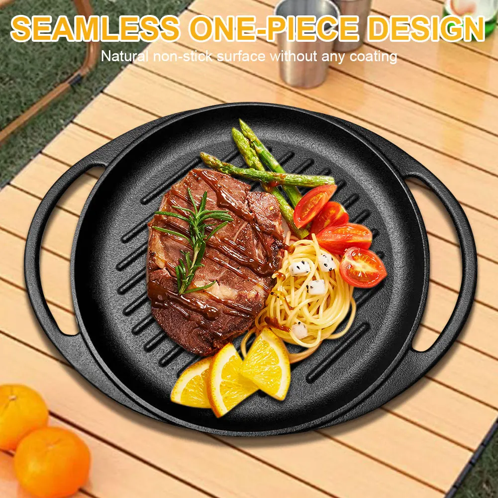 Cast Iron Non Stick Grill Pan for Gas Stove and Open Fire