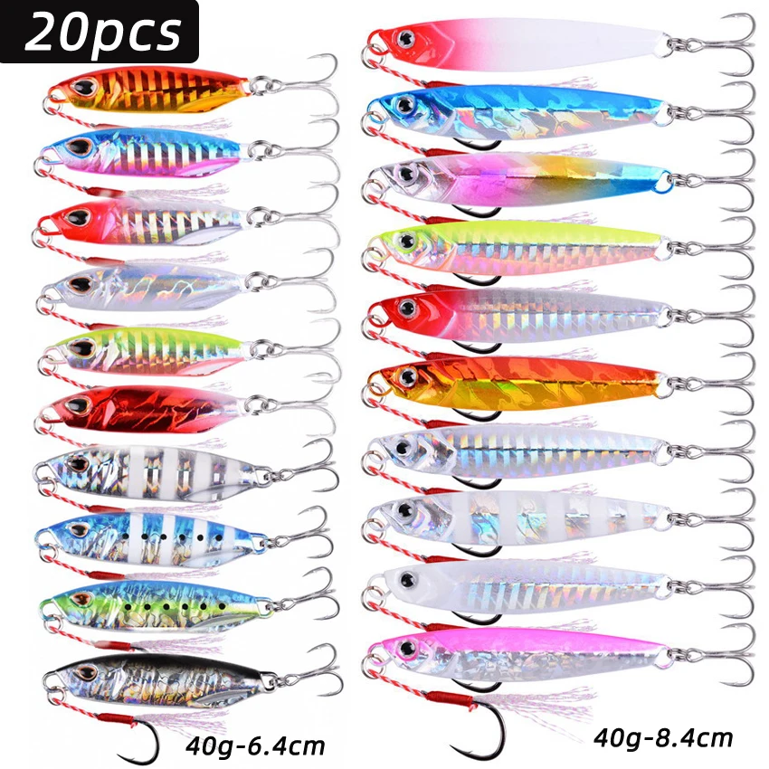 20 Stück Japanische Qualitäts-Metall-Gussköder-Set 20g-60g Ufer-Casting-Jigging-Köder für Seebarsch-Angeln, Künstliche Köder, Angelzubehör – Detail 1
