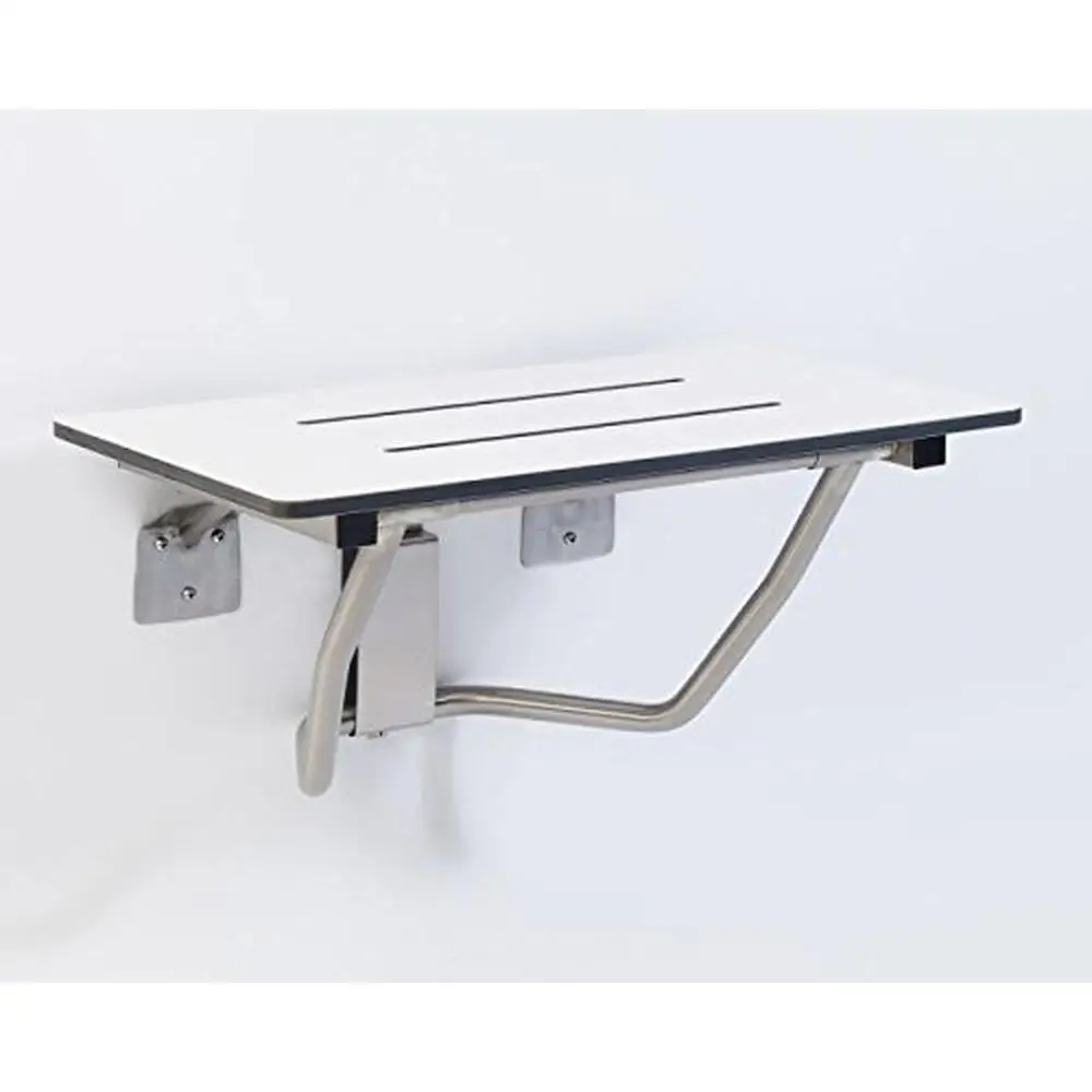 White Phenolic Folding Shower Seat Stainless Steel Frame Water Drainage ADA Compliant Support 400lbs 2
