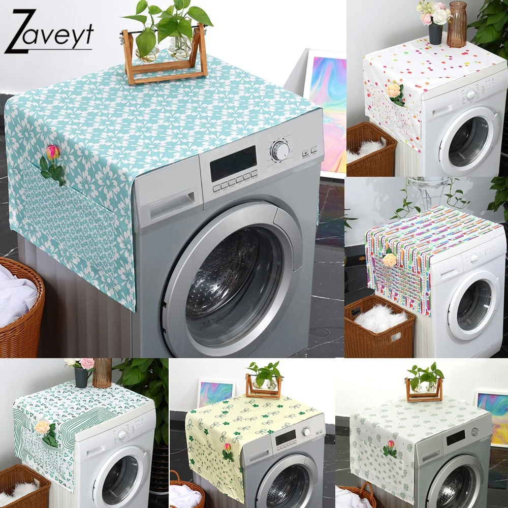 

Blue Green Gothic Flower Washing Machine Cover Simple Dot Star Bowknot Flower Dust Cover Oven Microwave Refrigerator Protector