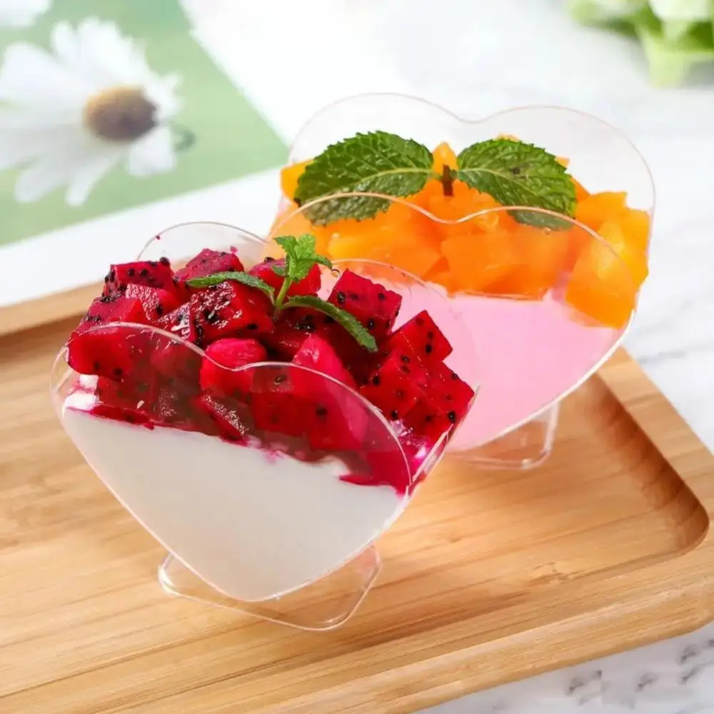 10Pcs Disposable 3oz Heart Shape Transparent Plastic Tiramisu Mousse Cup Jelly Pudding Dessert Cup Home Wedding Party Tableware