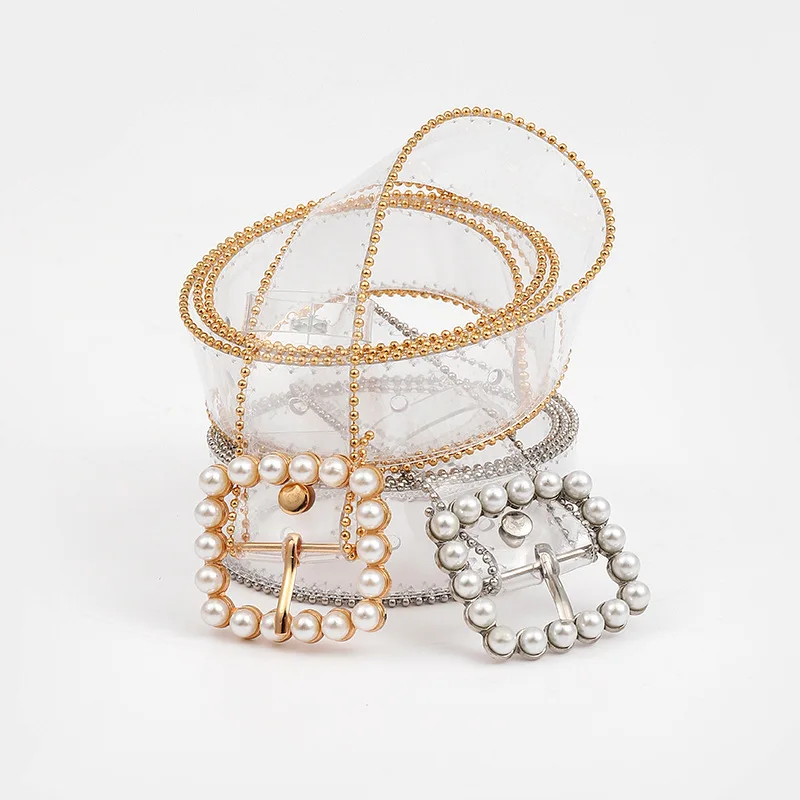 

PVC Belts for Women New Female Pearl Waist Chain Water Drill Inlaid with Pearls Luxury Fashion Dress Accessories Buckles