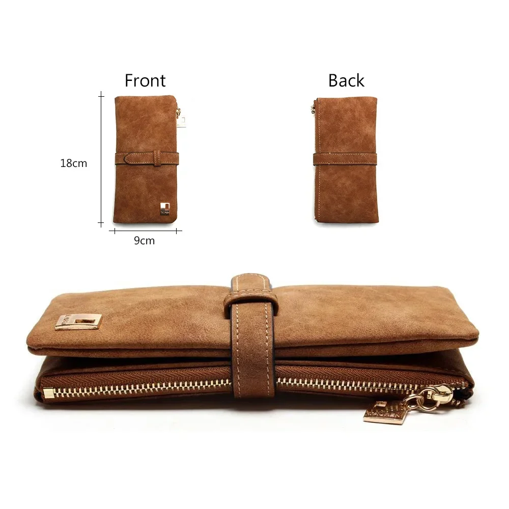 2023 New Fashion Women Wallets Drawstring Nubuck Leather Zipper  Long Design Purse Two Fold More Color Clutch Hot Card Pack 3