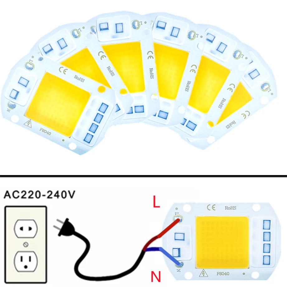 6 pcs LED COB lamp Bead 20W 30W 50W AC 220V 240V IP65 Smart IC No Need Driver DIY Flood light Led Bulb Spotlight Outdoor Chip