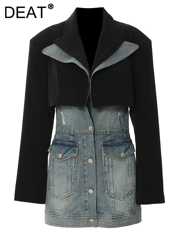 

DEAT Fashion Women 2 Pcs Set Short Long Sleeves Coat Lapel Single Breasted Pockets Waist Retraction Suit Autumn 2023 New 7AB2055