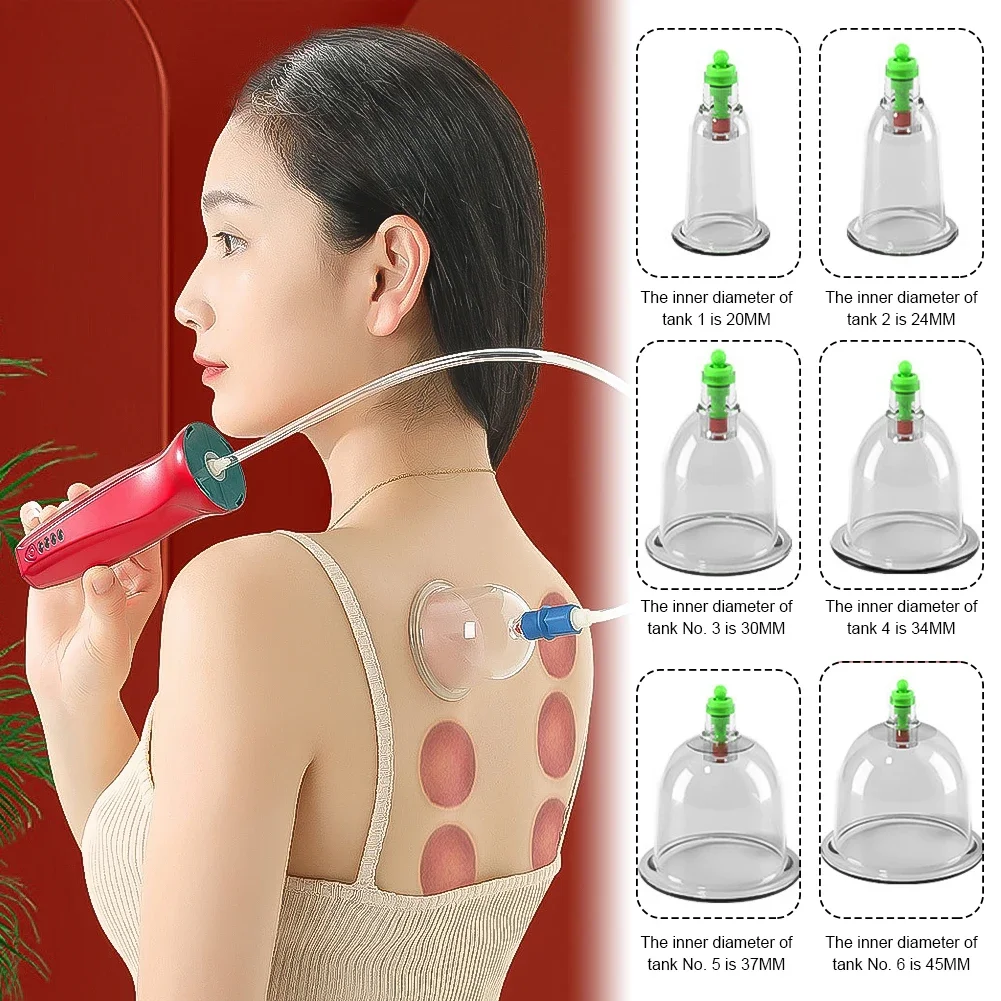 4 Modes Electric Cupping Intelligent Scraping Device Household Wireless Cupping Dredge Meridians Whole Body with 6pcs Jars 4