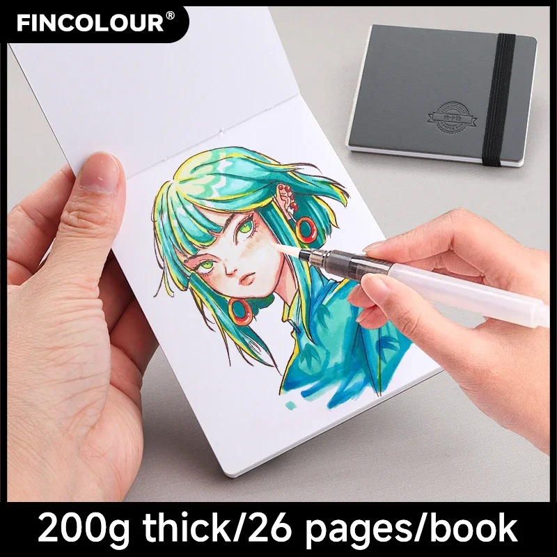 FINECOLOUR Mini Square Watercolor Paper Pad Marker Book Portable 200g 26 sheets 80*100mm Art Drawing Skectbook 2