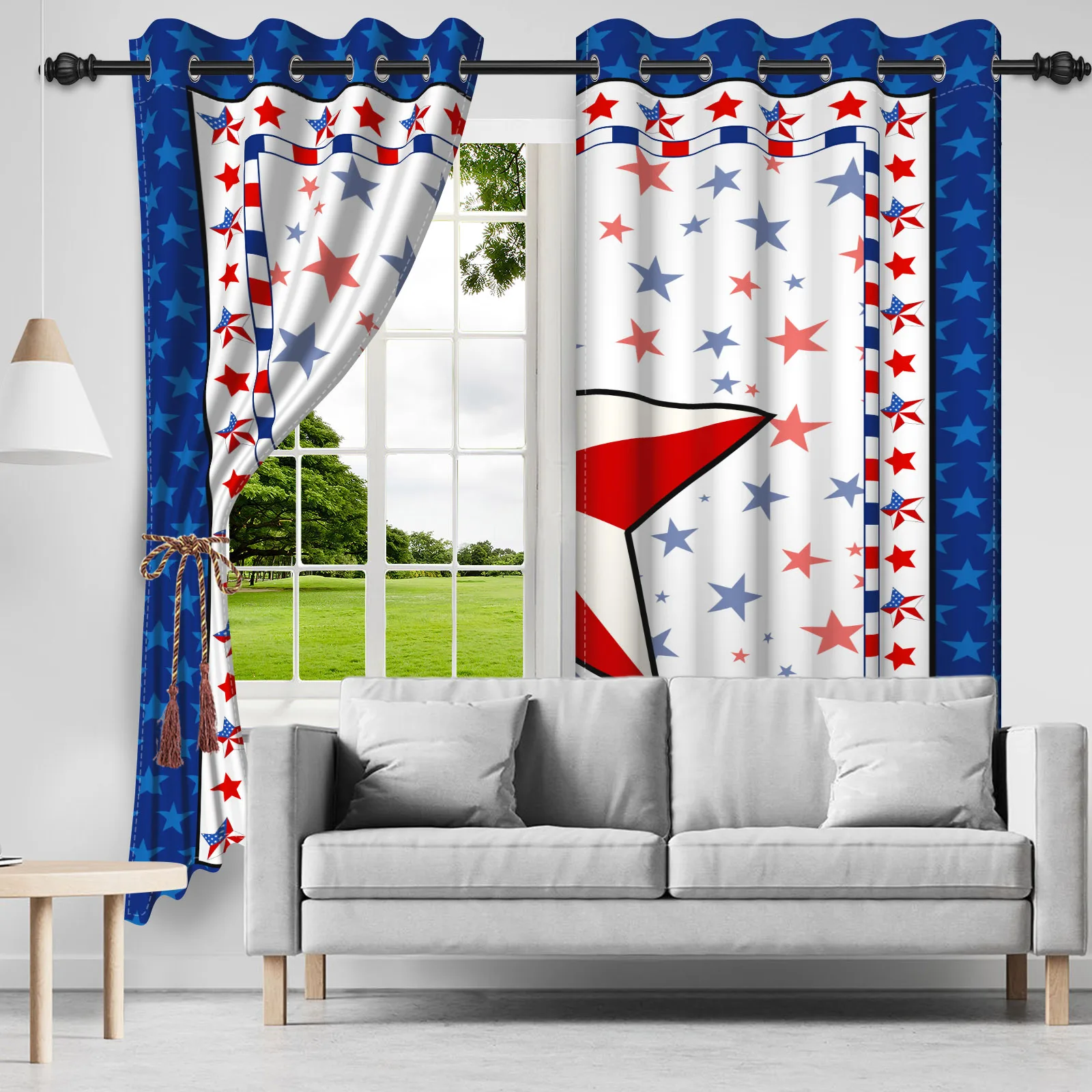2pcs/set American July 4 Independence Day Window Curtain US Flag Party Labor Day Bedroom Living Room Blackout Polyester Curtains 3