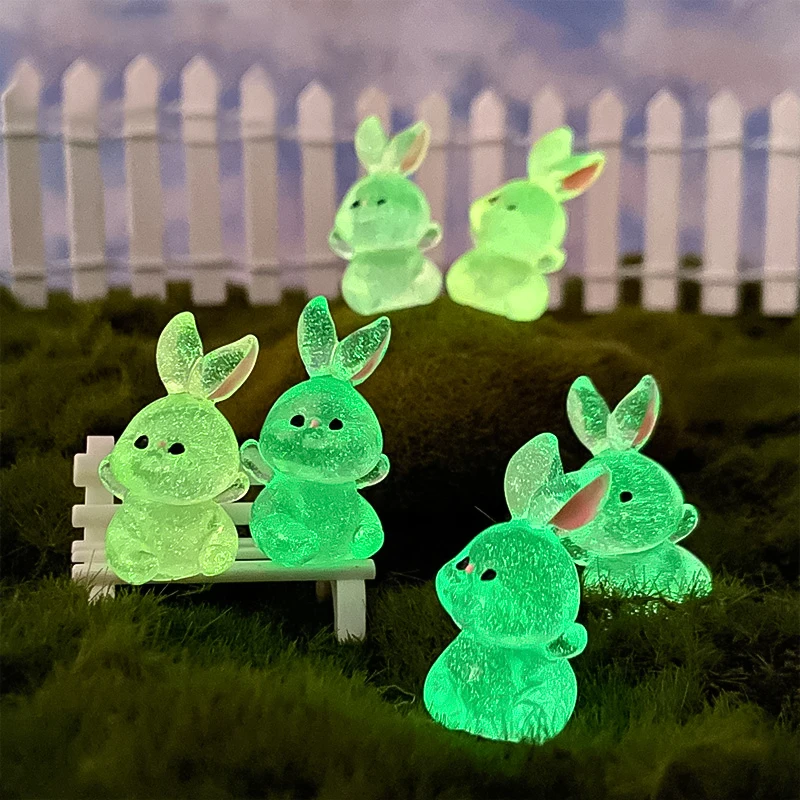 New Luminous Bunny Micro Landscape Lovely Rabbit Glow In Dark Resin Ornament Tabletop Bookshelf Courtyard Garden Home Decoration