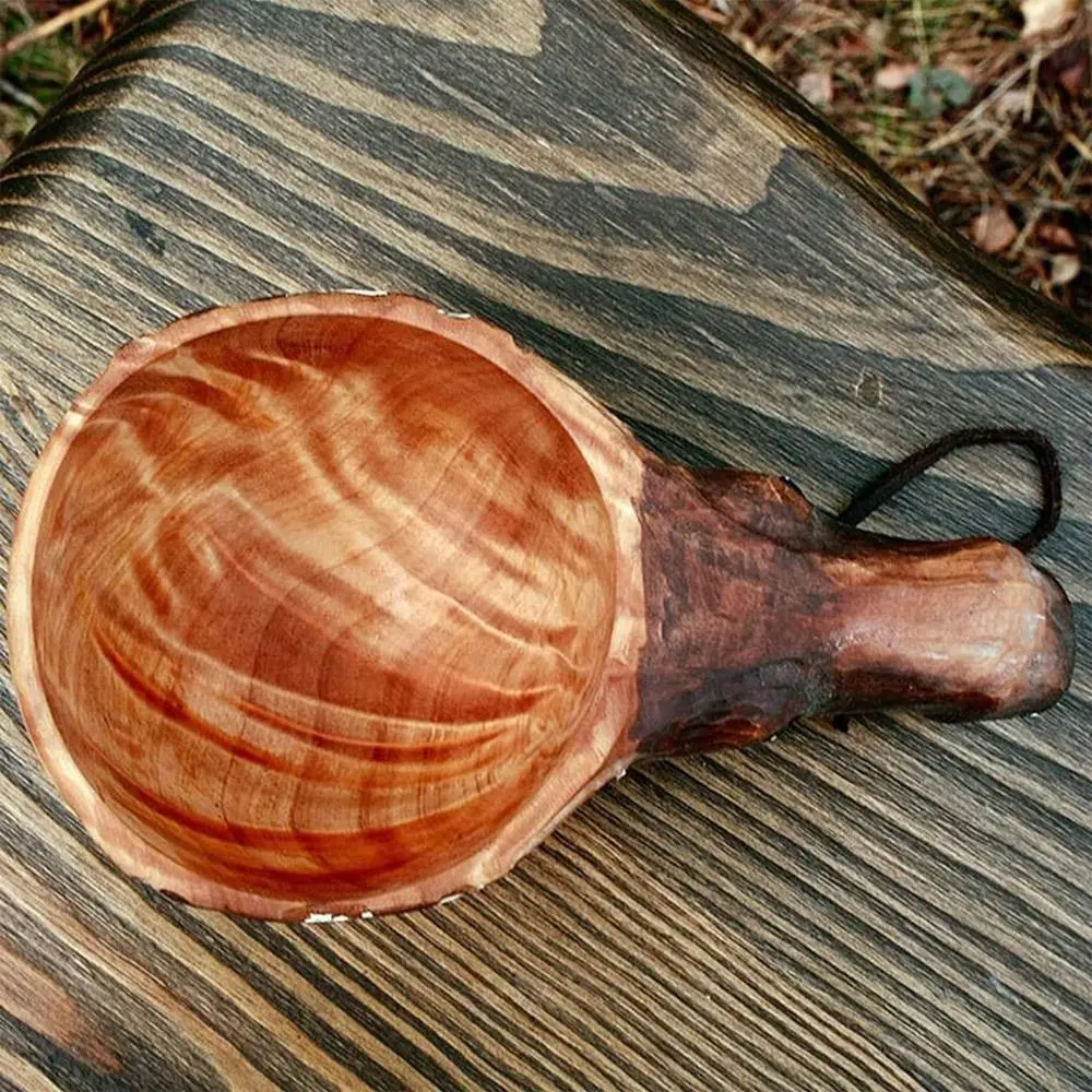 1PC Animal Shape Hand Carved Cup Wooden Mug Camping Coffee Cup Gear