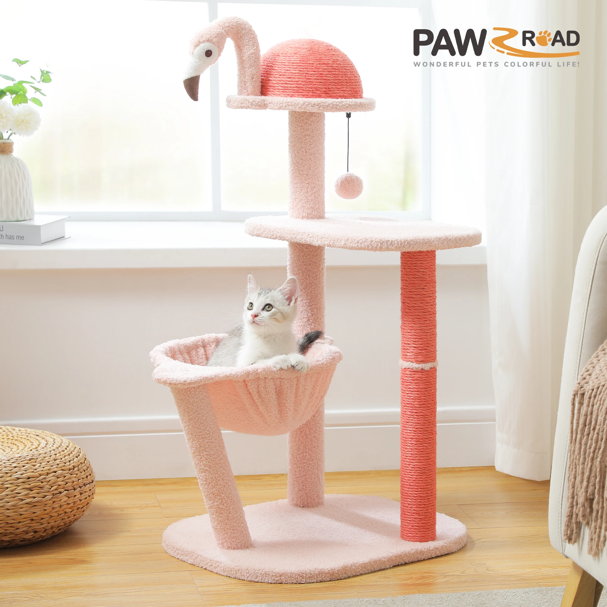 Flamingo Pink Cat Tree with Scratching Posts
