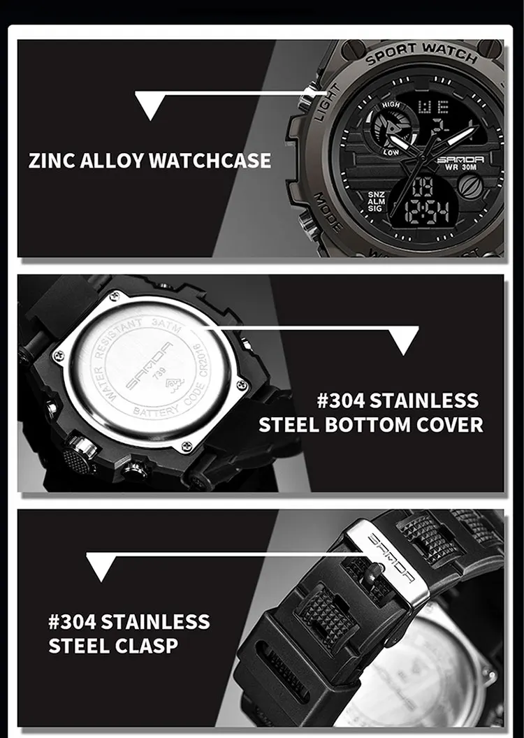 Sanda top luxus uhren männer militär armee herren uhr wasserdichte sport armbanduhr dual display uhr männlich relogio mascumino – Detail 18