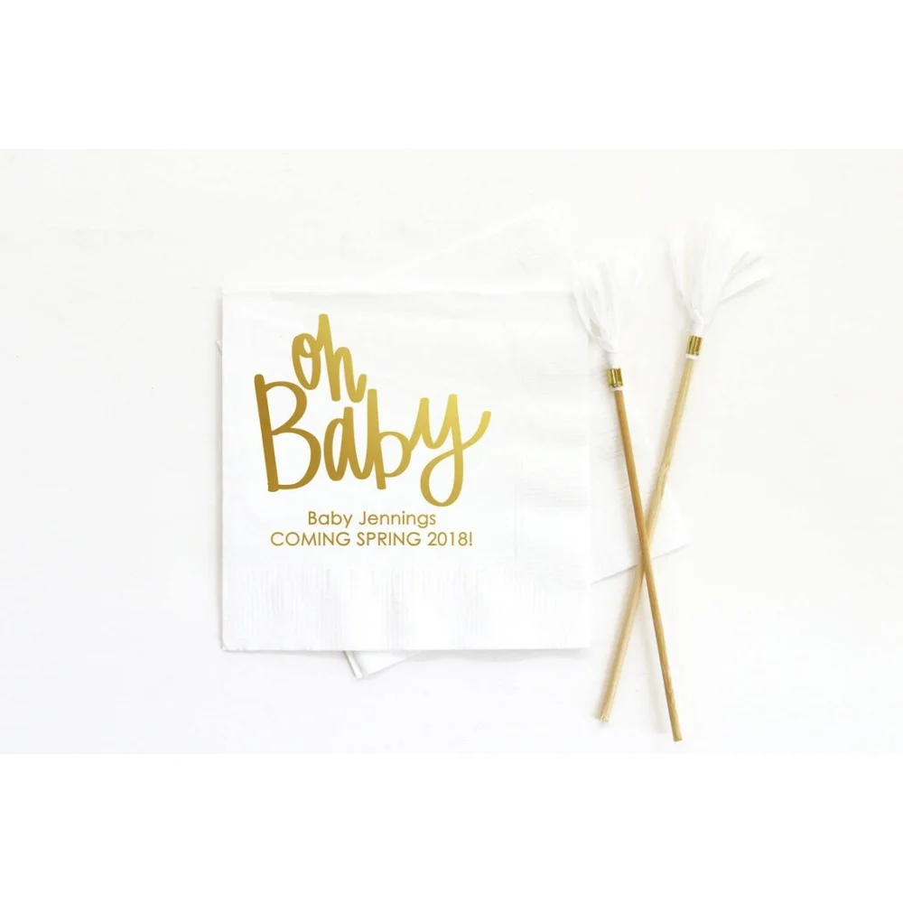 

50 Custom Baby Shower Napkins Oh Baby Personalized Napkins Gold Gender Reveal Party Supplies Baby Shower Decorations Printed B