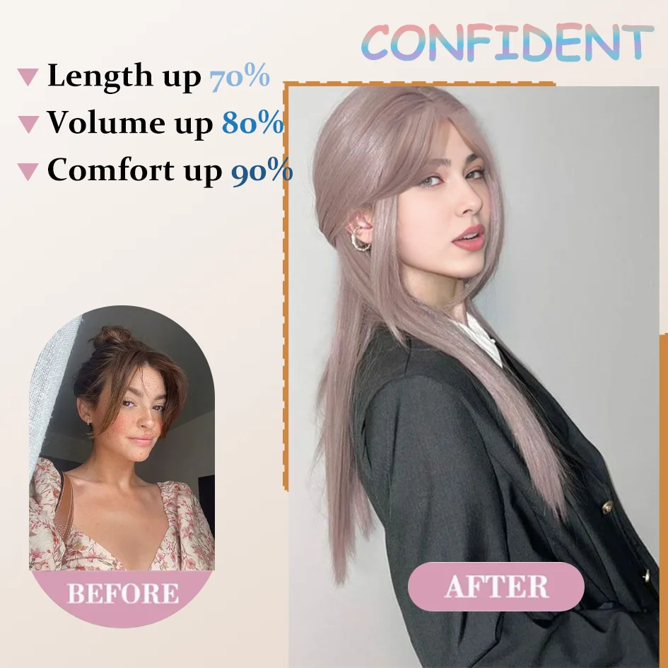 Synthetic - Grey Purple Wig 24 inches 8.57oz Bazi bangs long straight hair cover, Cosplay Music Festival Halloween Christmas