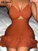 CM.YAYA Women Cut Out High Waist Sleevelesss Strap Ruffles Smock Dress 2025 Summer Female Street Night Club Party  Dresses 1