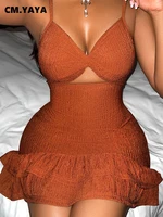 CM.YAYA Women Cut Out High Waist Sleevelesss Strap Ruffles Smock Dress 2025 Summer Female Street Night Club Party  Dresses 1