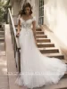 Woman Wedding Dress Customized Cap Sleeve Scoop Neck Lace Applique Sweep Train Illusion Back Buttons Princess Bridal Gown 3