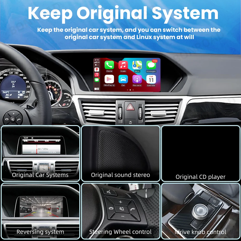 BONROAD Reproductor Multimedia con Pantalla Táctil de 7 Pulgadas, CarPlay Inalámbrico, Estilo Original para Auto, Android Auto para Mercedes Benz Clase E W212 S212 W207 A207 C207 2009-2016, Pantalla de Navegación 4