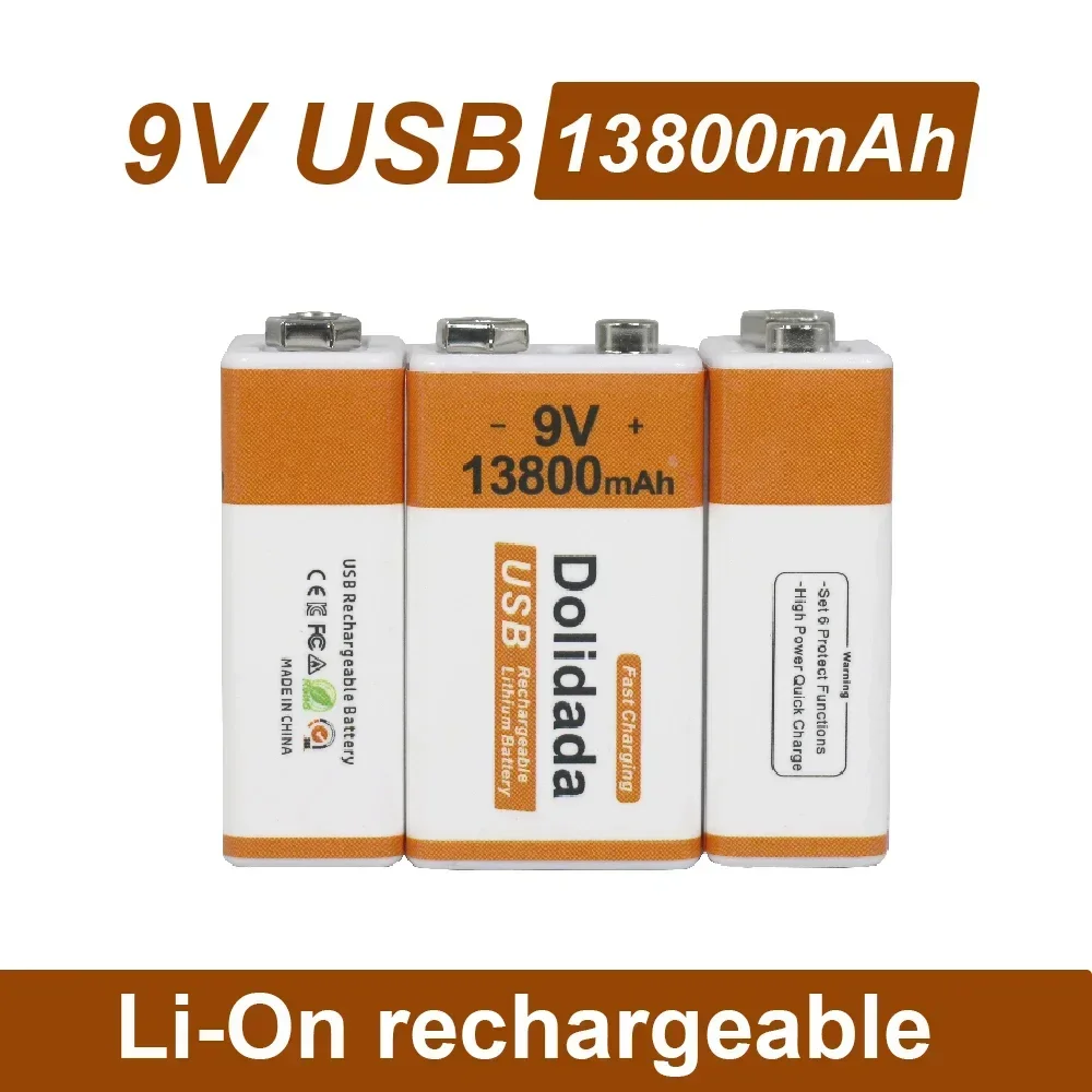 

100%New Original 2024 Best-selling 9V 13800Mah+USB Fast Charging Line LI-ION Rechargeable Battery for Electric Fan Flashlight