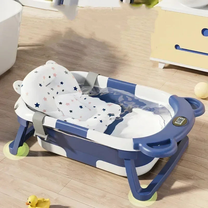 Foldable Baby Bathtub with Temperature Sensing for Toddlers & Children Bathing Sit Lie Down Shower Tray Children Home Travel Tub